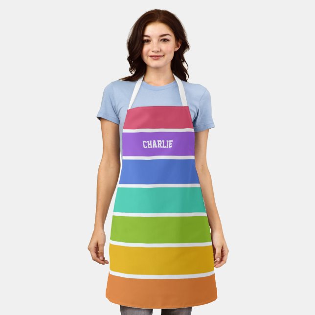 Rainbow Colours custom name Apron (Worn)