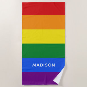 Rainbow Colours custom name beach towel