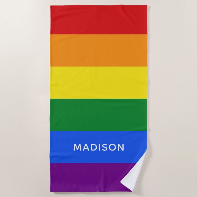 Rainbow Colours custom name beach towel (Front)
