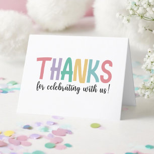 Rainbow Colours Cute Thanks for Celebrating with U Thank You Card