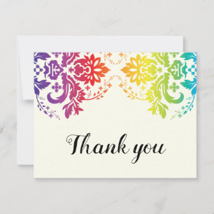 Rainbow colours damask lesbian wedding Thank You Card