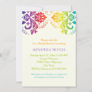 Rainbow colours damask wedding bridal shower invitation