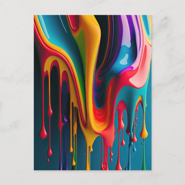 Rainbow Colours Dripping Paint Colourful Beautiful Postcard (Front)
