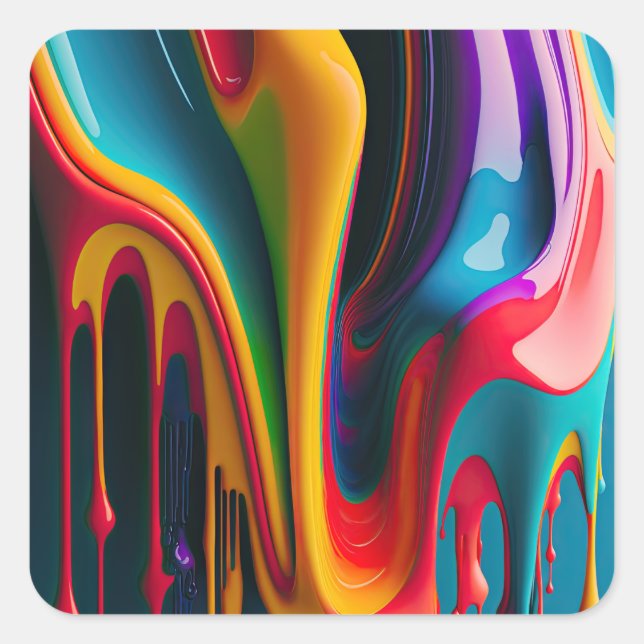 Rainbow Colours Dripping Paint Colourful Beautiful Square Sticker (Front)