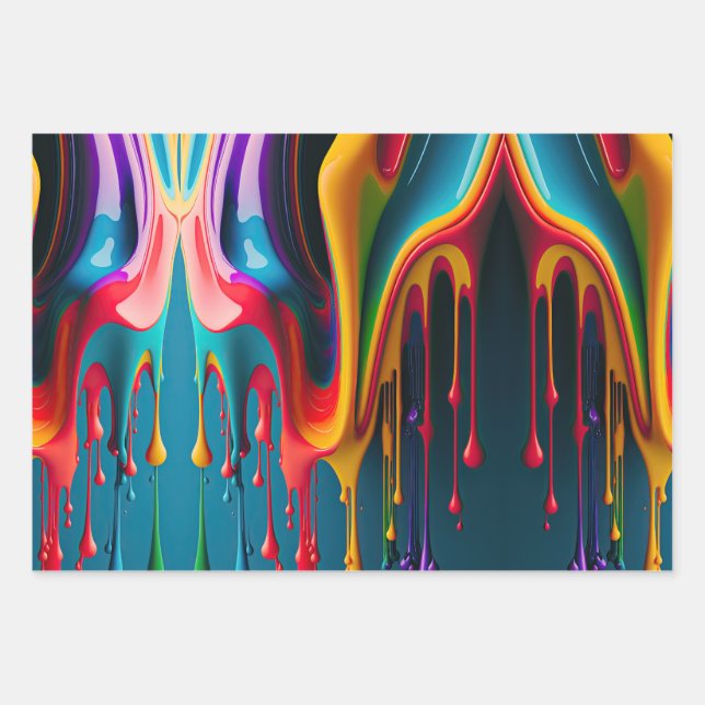 Rainbow Colours Dripping Paint Colourful Beautiful Wrapping Paper Sheet (Front 3)