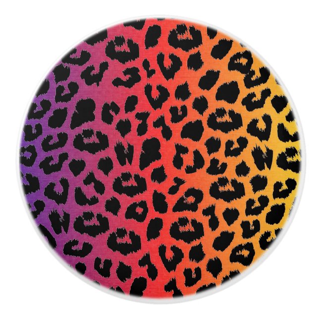 Rainbow Colours Fantasy Leopard Print Pattern Ceramic Knob (Front)