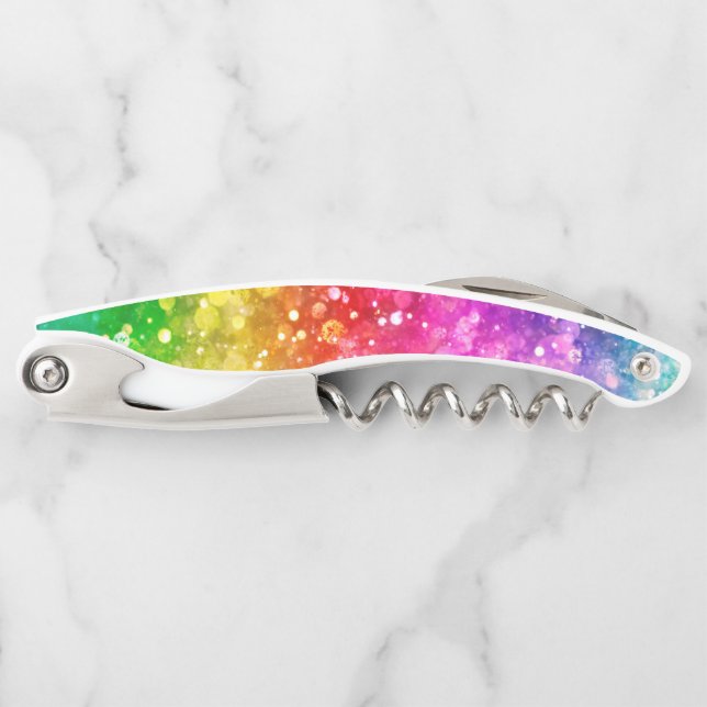 Rainbow colours faux glitter corkscrew (Front)