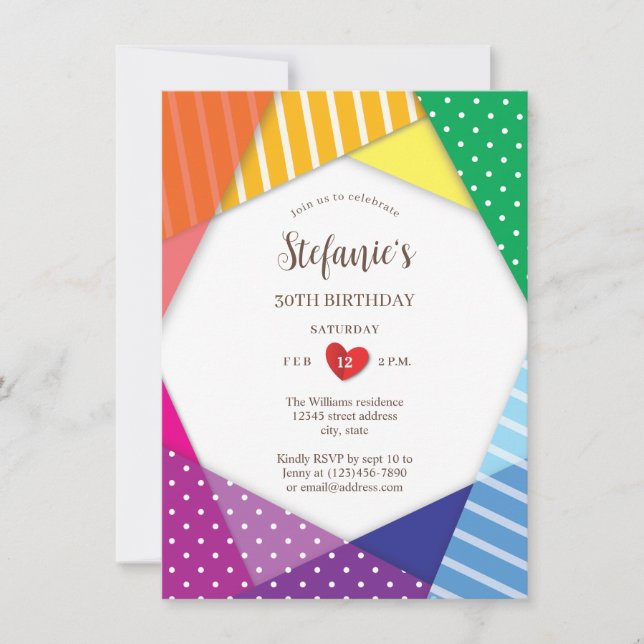 Rainbow Colours Festival Themed 30th Birthday Part Invitation (Front)