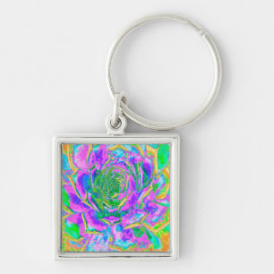 Rainbow Colours Fiesta Succulent Sedum Rosette Key Ring