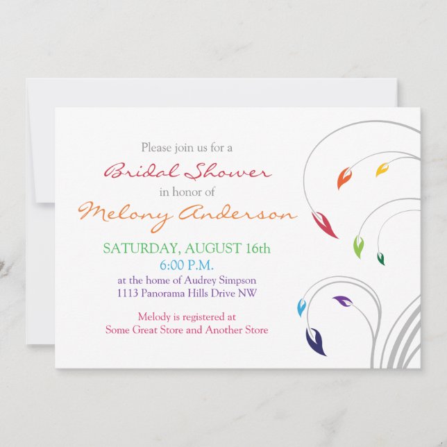 Rainbow Colours Floral Bridal Shower Invitation (Front)