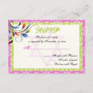 Rainbow colours flourish, Star of David damask RSV RSVP Card