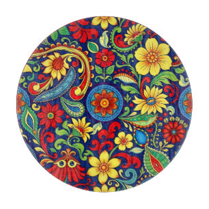 Rainbow Colours Flower Paisley Design Cutting Board