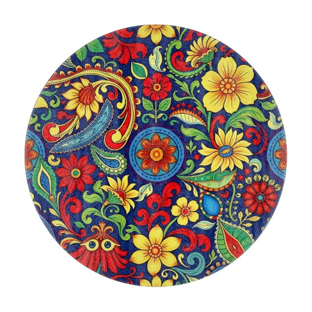 Rainbow Colours Flower Paisley Design Cutting Board (Front)