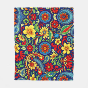 Rainbow Colours Flower Paisley Design Fleece Blanket