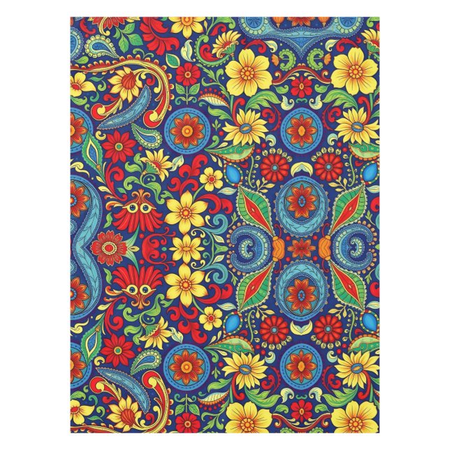 Rainbow Colours Flower Paisley Design Tablecloth (Front)