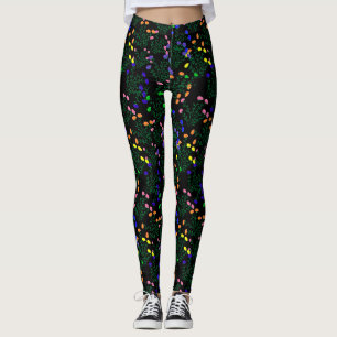 Rainbow colours Flowersx4.Black BG Leggings