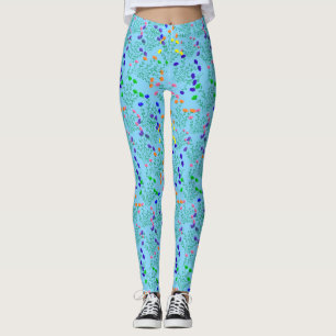 Rainbow colours Flowersx4.LBlue BG Leggings
