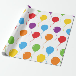 Rainbow Colours Flying Balloons Birthday Party Wrapping Paper