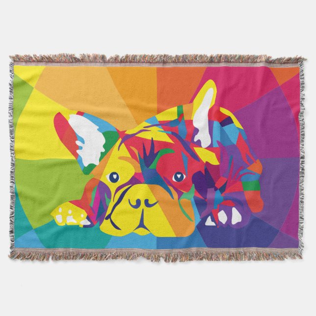 Rainbow Colours French Bulldog Throw Blanket (Front)