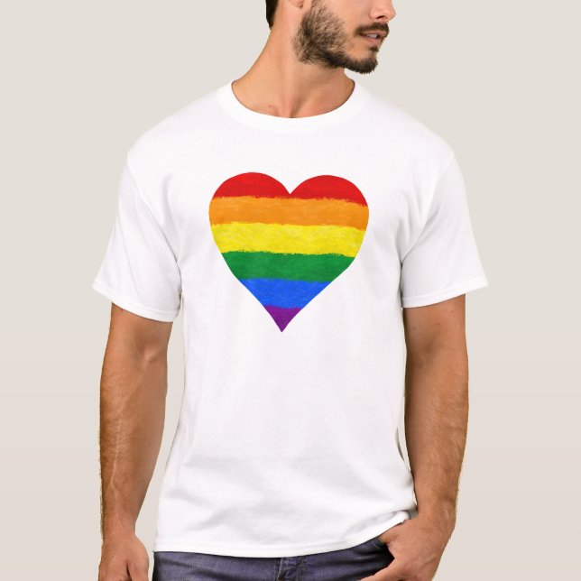 Rainbow Colours, Gay Pride, Lesbian, Trans, Heart T-Shirt (Front)