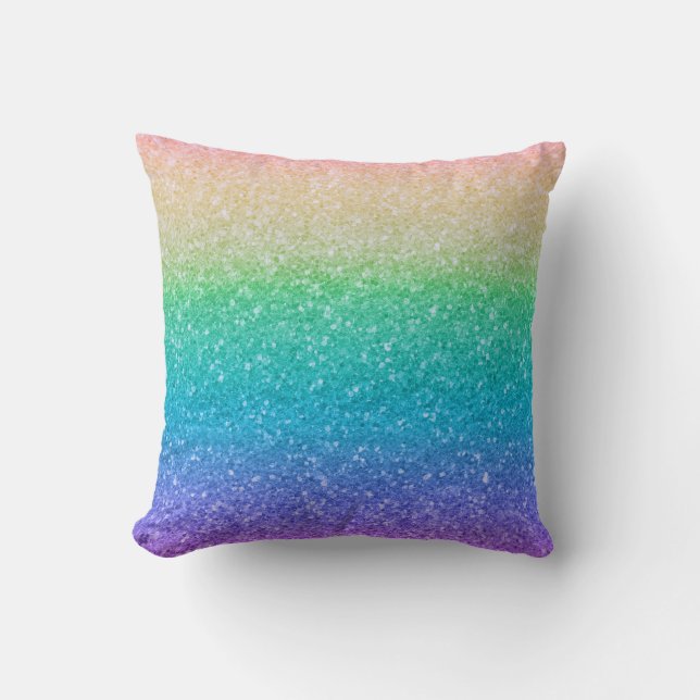 Rainbow Colours Glitter Sparkle Girly Glam Colourf Cushion (Front)