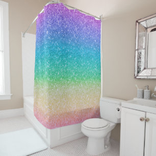 Rainbow Colours Glitter Sparkle Girly Glam Colourf Shower Curtain