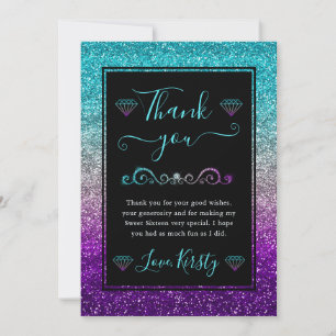 Rainbow Colours Gradient Glitter Sweet 16 Thank You Card