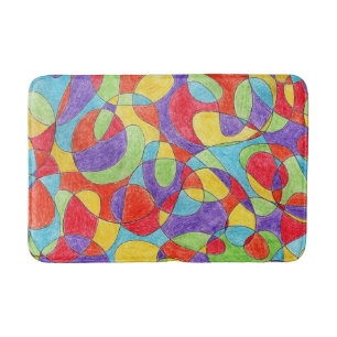 Rainbow Colours Hand Drawn Crayon Doodle Pattern Bath Mat