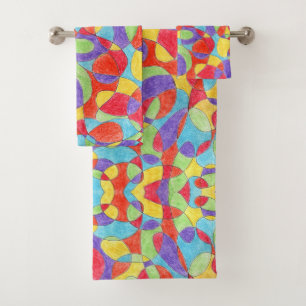 Rainbow Colours Hand Drawn Crayon Doodle Pattern Bath Towel Set