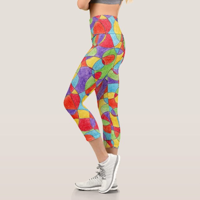Rainbow Colours Hand Drawn Crayon Doodle Pattern Capri Leggings (Left)