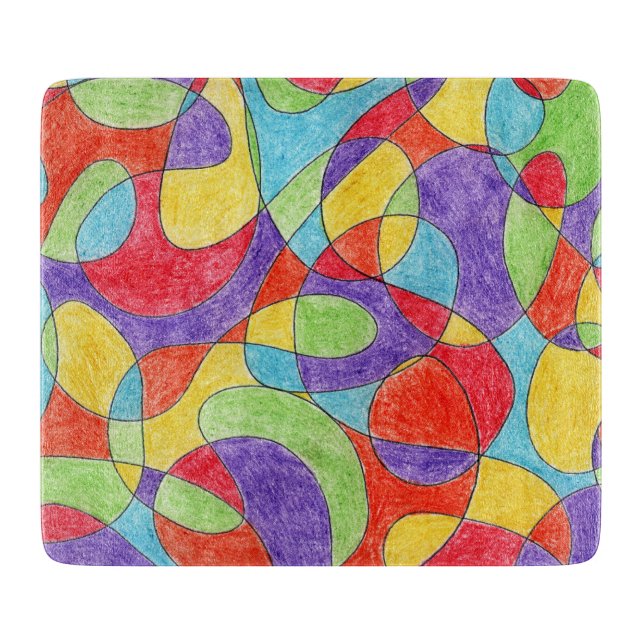Rainbow Colours Hand Drawn Crayon Doodle Pattern Cutting Board (Front)