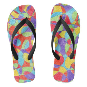 Rainbow Colours Hand Drawn Crayon Doodle Pattern Flip Flops