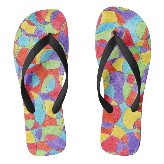 Rainbow Colours Hand Drawn Crayon Doodle Pattern Flip Flops (Footbed)