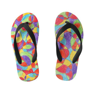 Rainbow Colours Hand Drawn Crayon Doodle Pattern Kid's Flip Flops