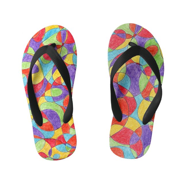 Rainbow Colours Hand Drawn Crayon Doodle Pattern Kid's Flip Flops (Footbed)