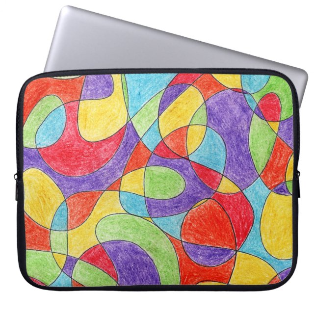 Rainbow Colours Hand Drawn Crayon Doodle Pattern Laptop Sleeve (Front)