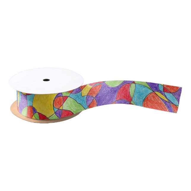 Rainbow Colours Hand Drawn Crayon Doodle Pattern Satin Ribbon (Spool)