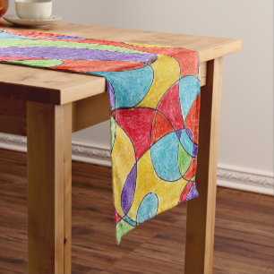 Rainbow Colours Hand Drawn Crayon Doodle Pattern Short Table Runner
