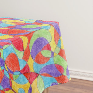 Rainbow Colours Hand Drawn Crayon Doodle Pattern Tablecloth