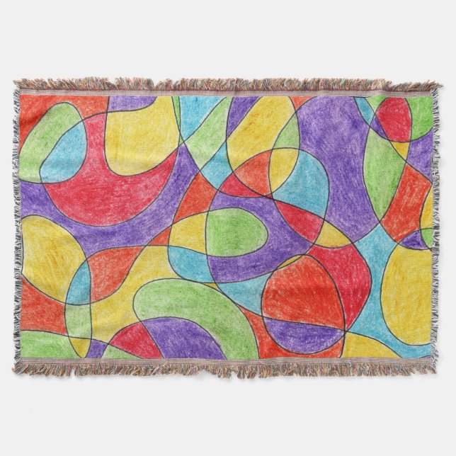 Rainbow Colours Hand Drawn Crayon Doodle Pattern Throw Blanket (Front)