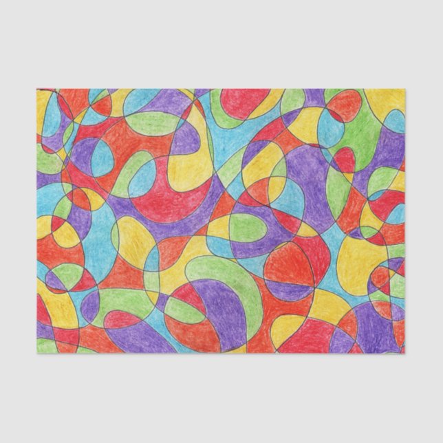Rainbow Colours Hand Drawn Crayon Doodle Pattern Tissue Paper (Front)