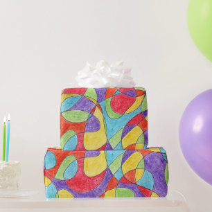 Rainbow Colours Hand Drawn Crayon Doodle Pattern Wrapping Paper