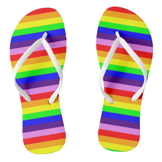 Rainbow Colours Horizontal Classic Stripes Colourf Flip Flops (Footbed)