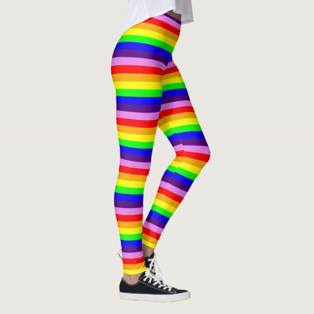 Rainbow Colours Horizontal Skinny Stripes Colourfu Leggings (Right)