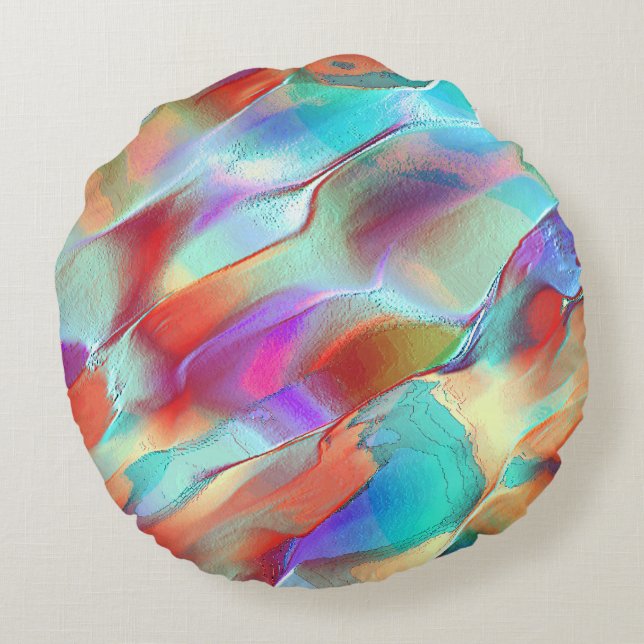 Rainbow colours in virtual pearly rock round cushion (Back)