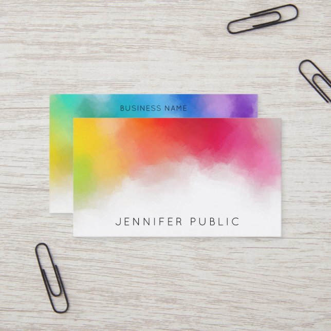 Rainbow Colours Modern Colourful Abstract Elegant Business Card (Front/Back In Situ)
