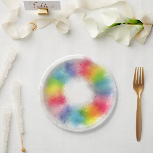 Rainbow Colours Modern Elegant Trendy Template Paper Plate (Wedding)