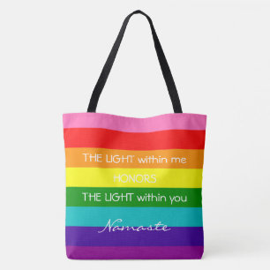 Rainbow Colours Namaste Greeting Inspirational Tote Bag
