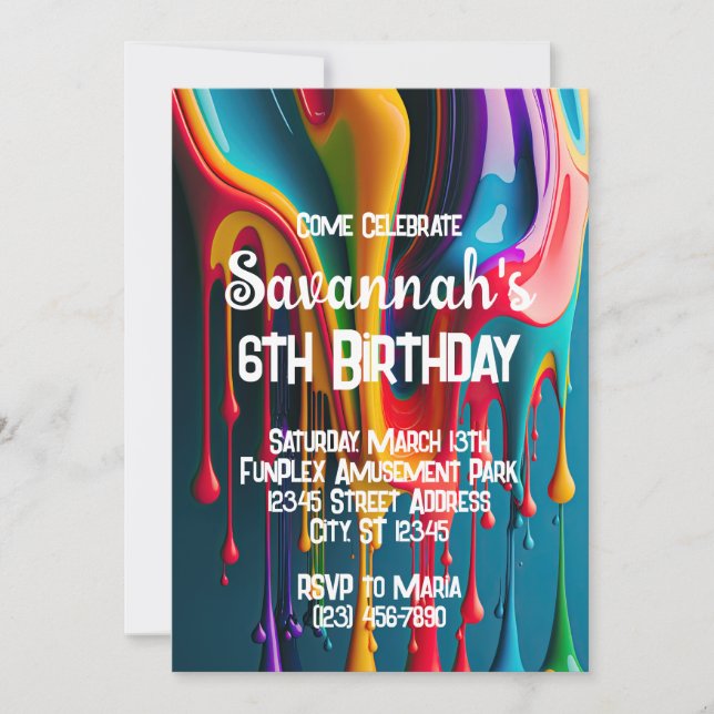 Rainbow Colours Paint Colourful Birthday Party Invitation (Front)