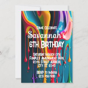 Rainbow Colours Paint Colourful Birthday Party Invitation